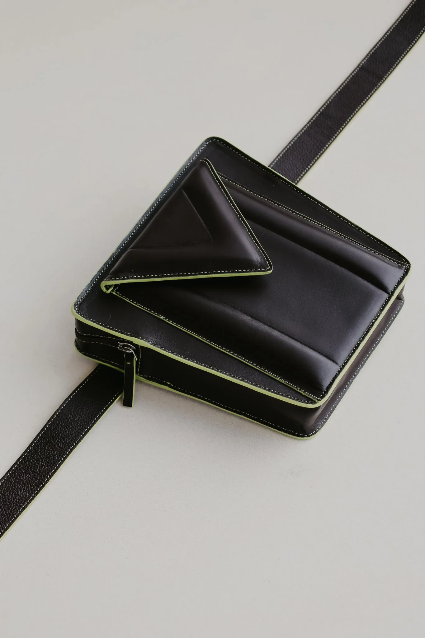 Belt Bag: Belt XL Stitched Ebony / Lime   Trapezium M Stitched Ebony / Lime