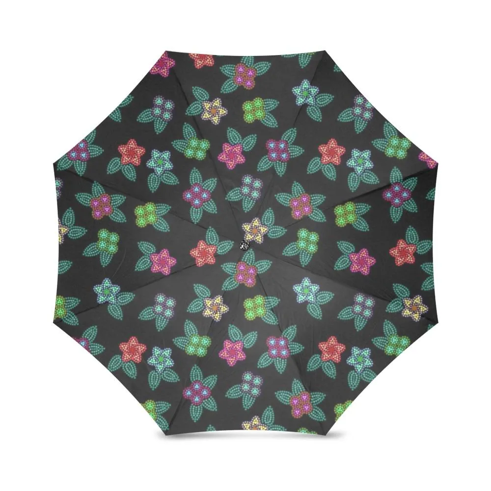 Berry Flowers Black Foldable Umbrella