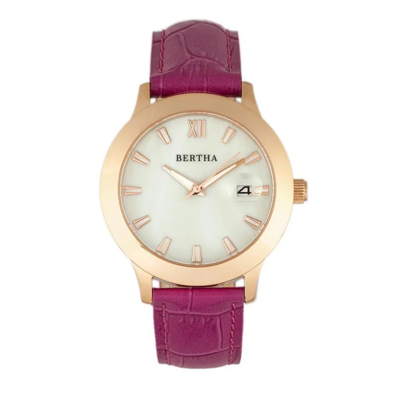 Bertha Eden MOP Leather-Band Watch w/Date