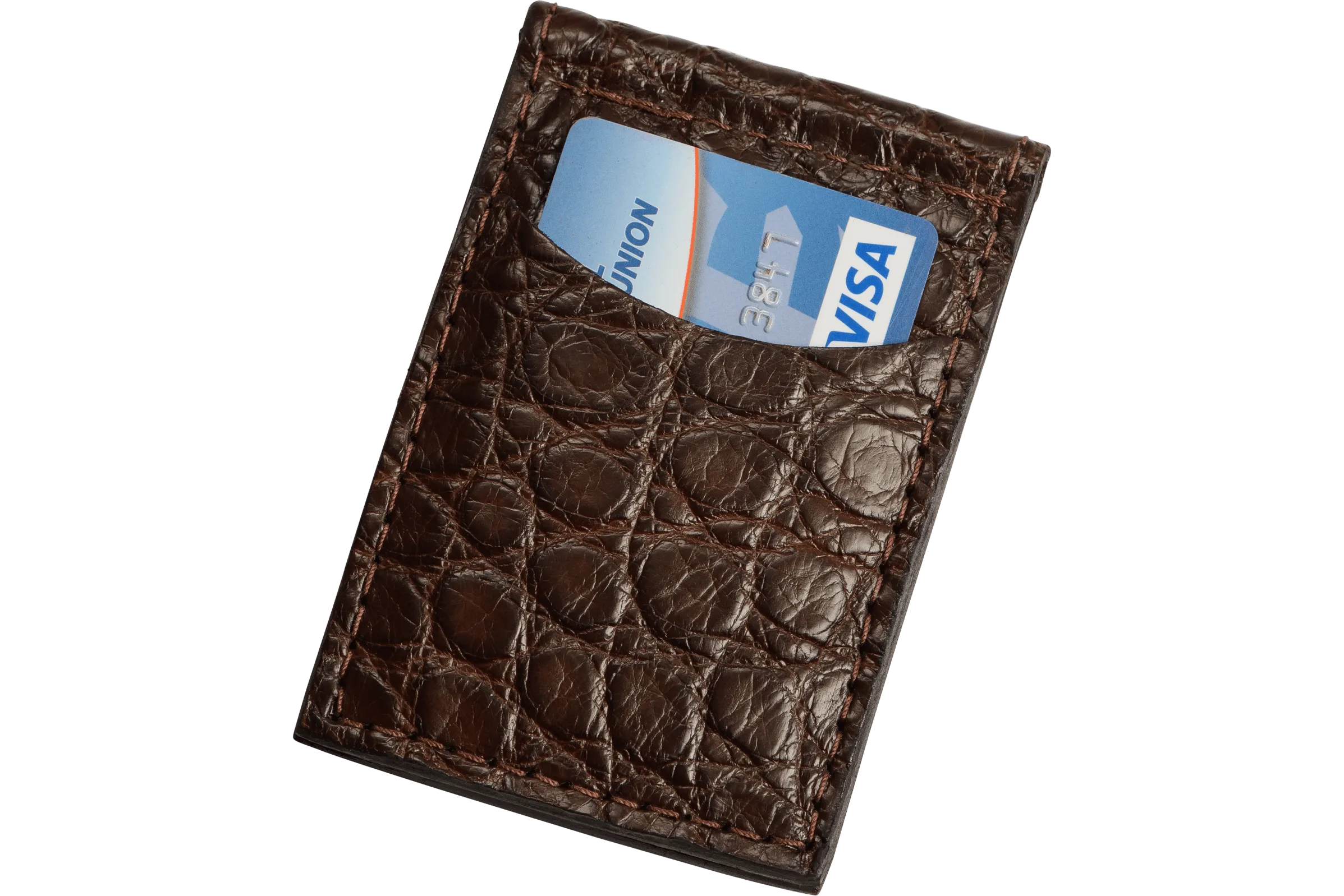 Brown Alligator Bifold Slim Profile Wallet With Money Clip