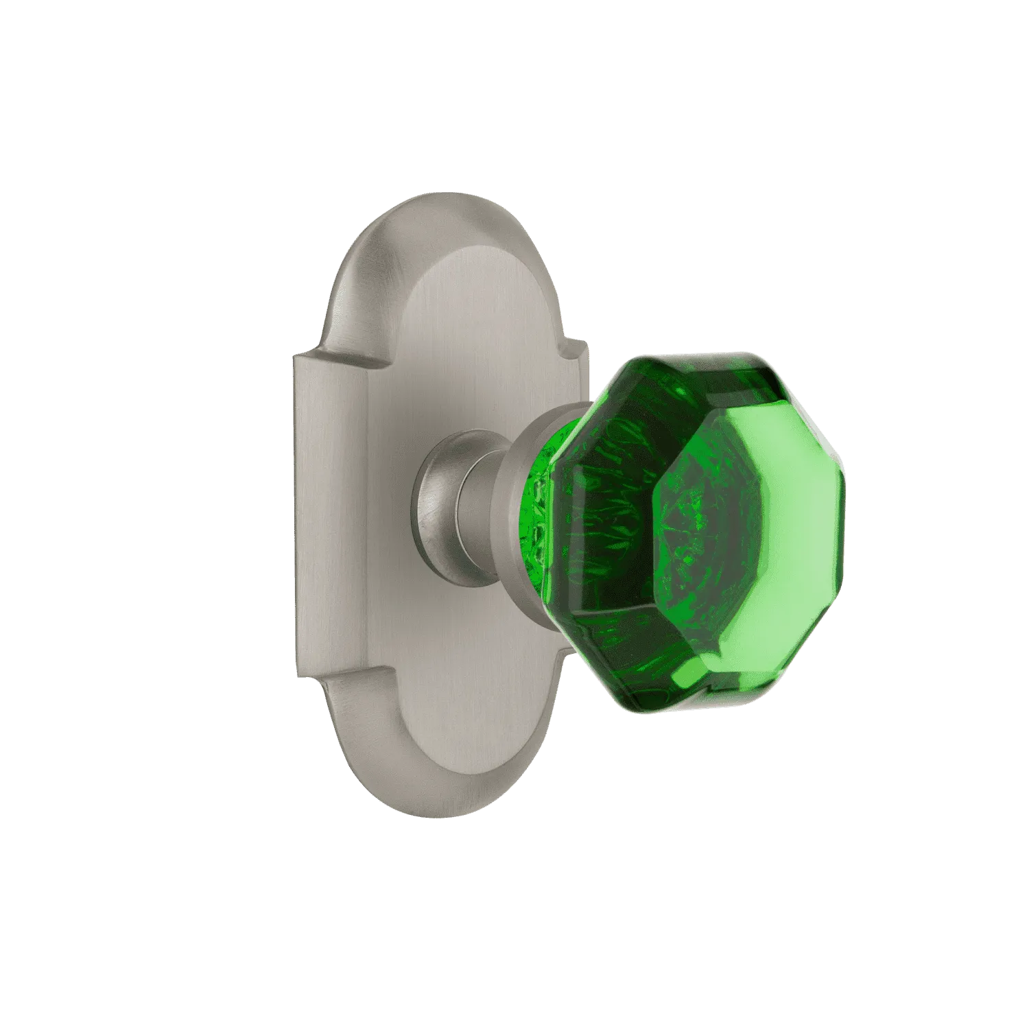 Cottage Short Plate with Emerald Waldorf Knob in Satin Nickel
