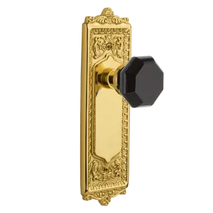 Egg & Dart Long Plate with Black Waldorf Knob in Unlacquered Brass