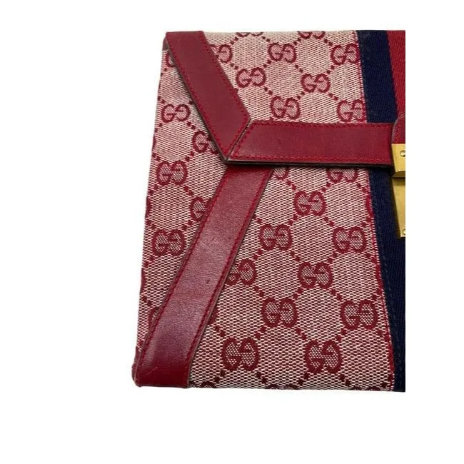 Gucci Gg Supreme Portfolio Print Portfolioclutch With Center Stripe Red Guccissimabluewhite Leather