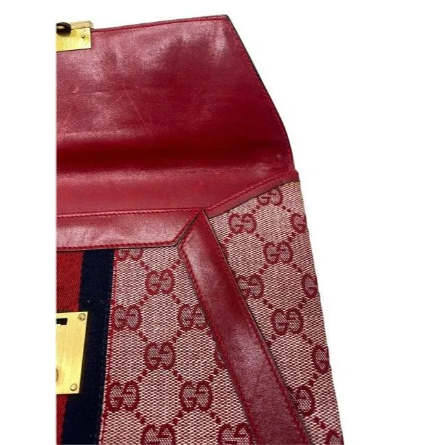 Gucci Gg Supreme Portfolio Print Portfolioclutch With Center Stripe Red Guccissimabluewhite Leather