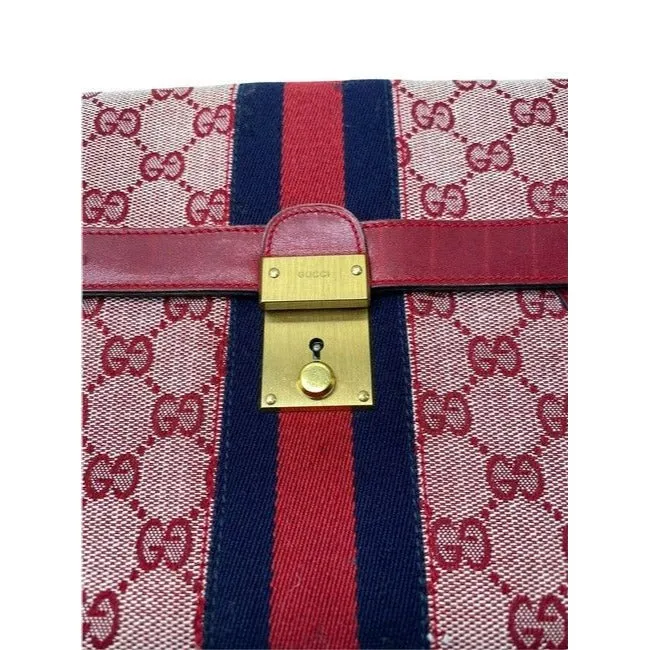 Gucci Gg Supreme Portfolio Print Portfolioclutch With Center Stripe Red Guccissimabluewhite Leather