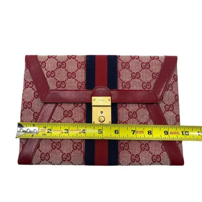 Gucci Gg Supreme Portfolio Print Portfolioclutch With Center Stripe Red Guccissimabluewhite Leather
