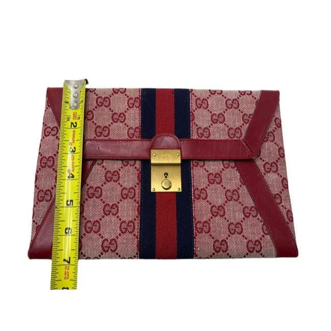 Gucci Gg Supreme Portfolio Print Portfolioclutch With Center Stripe Red Guccissimabluewhite Leather