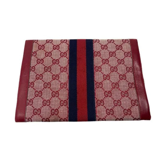 Gucci Gg Supreme Portfolio Print Portfolioclutch With Center Stripe Red Guccissimabluewhite Leather