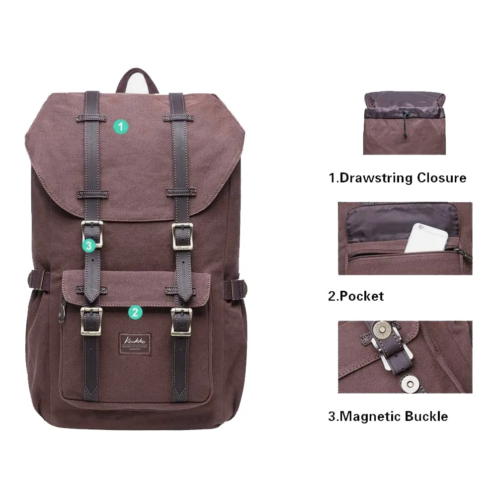 KAUKKO Retro Canvas Backpack for city trips, E5-1 ( Coffee / 22L )