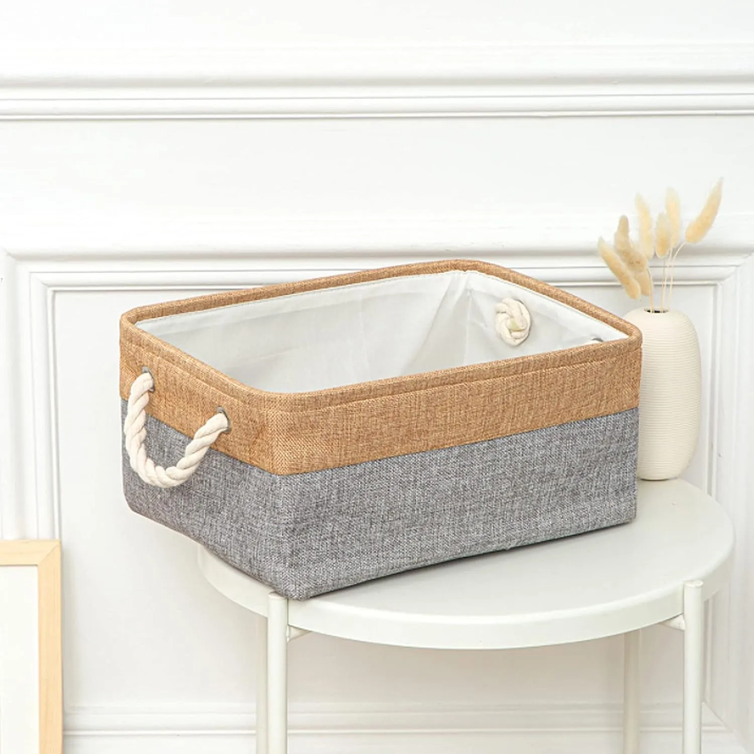 Kuber Industries Stackable Storage Basket|Foldable Toy Storage Bin|Wardrobe Organizer for Clothes|3 Different Sizes (Grey & Brown) (Pack of 2)