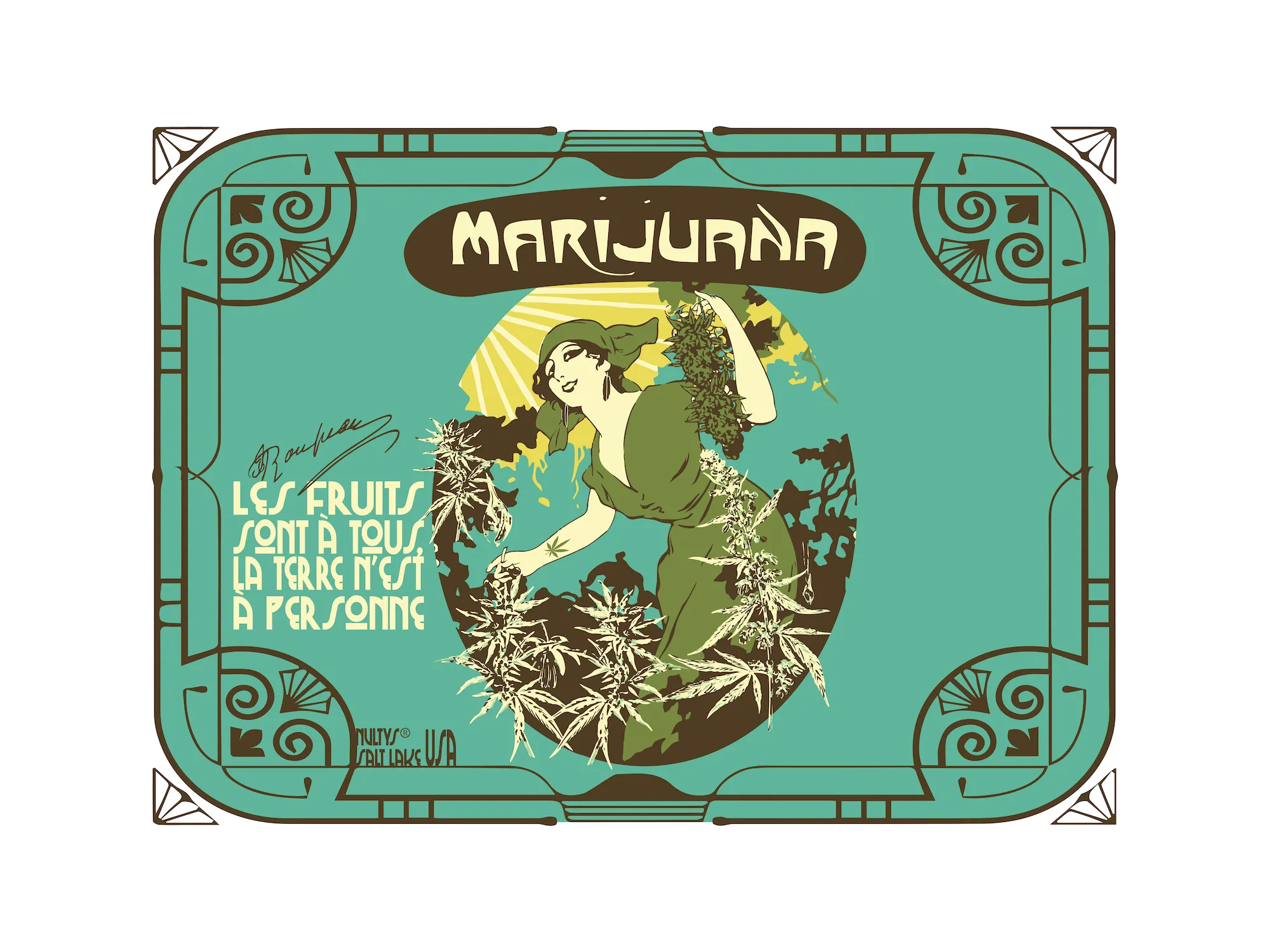 LA FRANCAISE MARIJUANA  BURLAP TOTE BAG