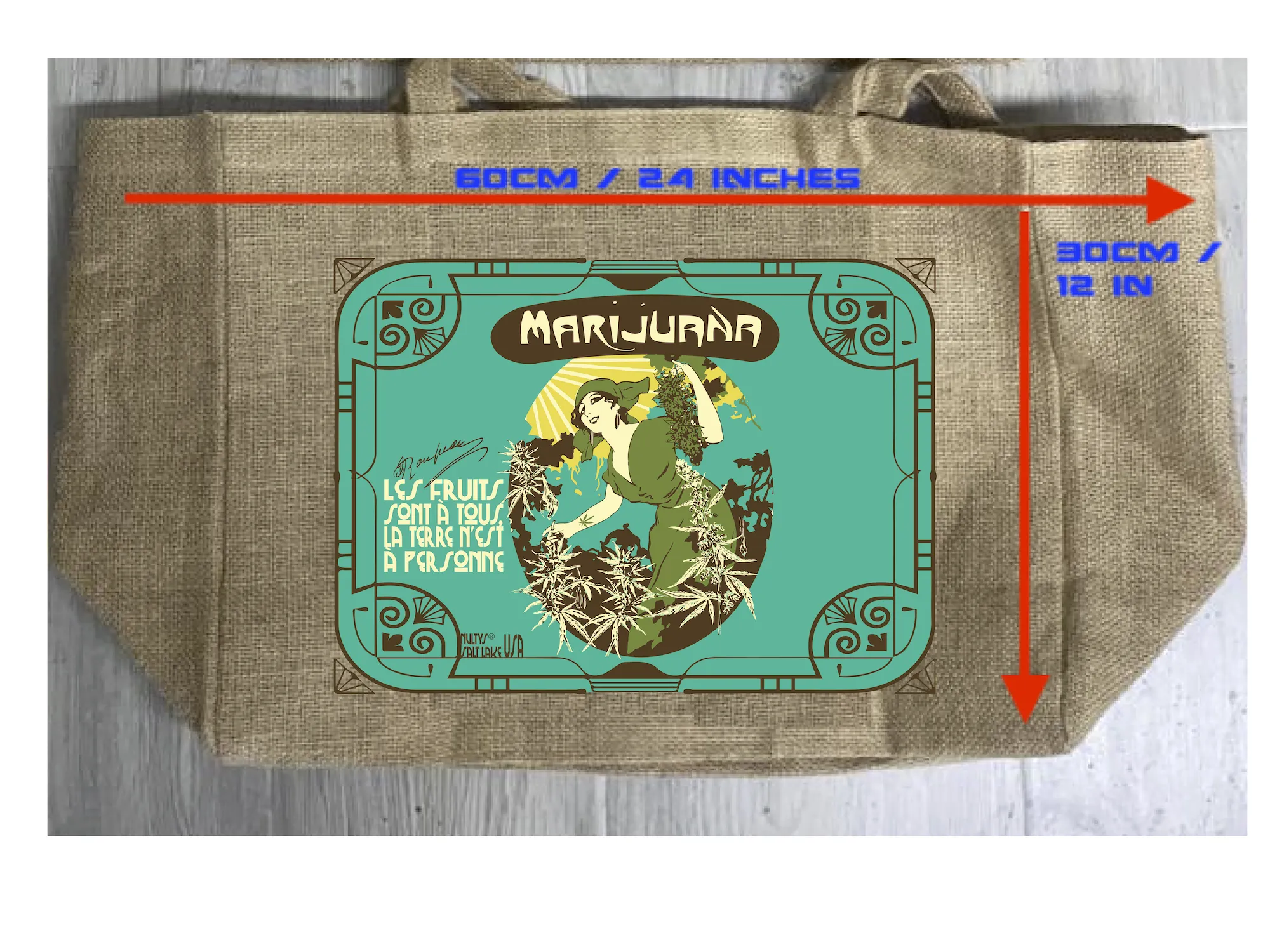 LA FRANCAISE MARIJUANA  BURLAP TOTE BAG