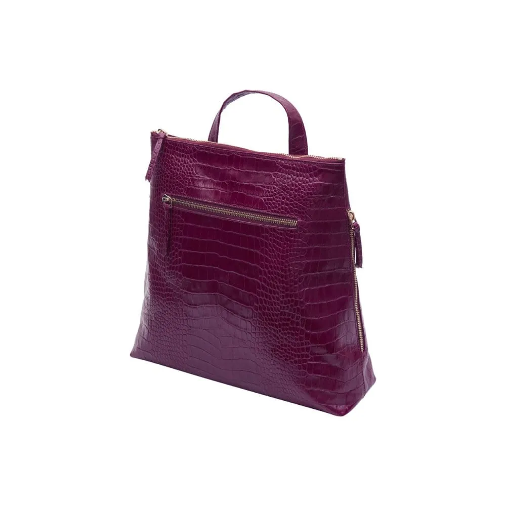 Leather 13" Laptop Backpack - Pink Croc