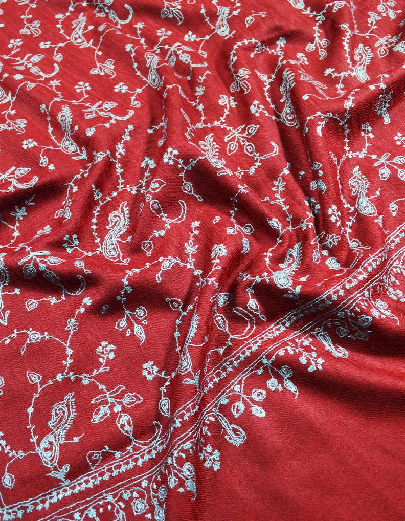 maroon jaali embroidery pashmina stole 8623