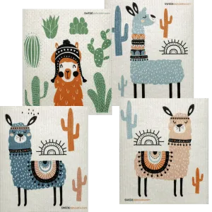 Mixed Llamas Set of 4 Swedish Dishcloths (One of each design)