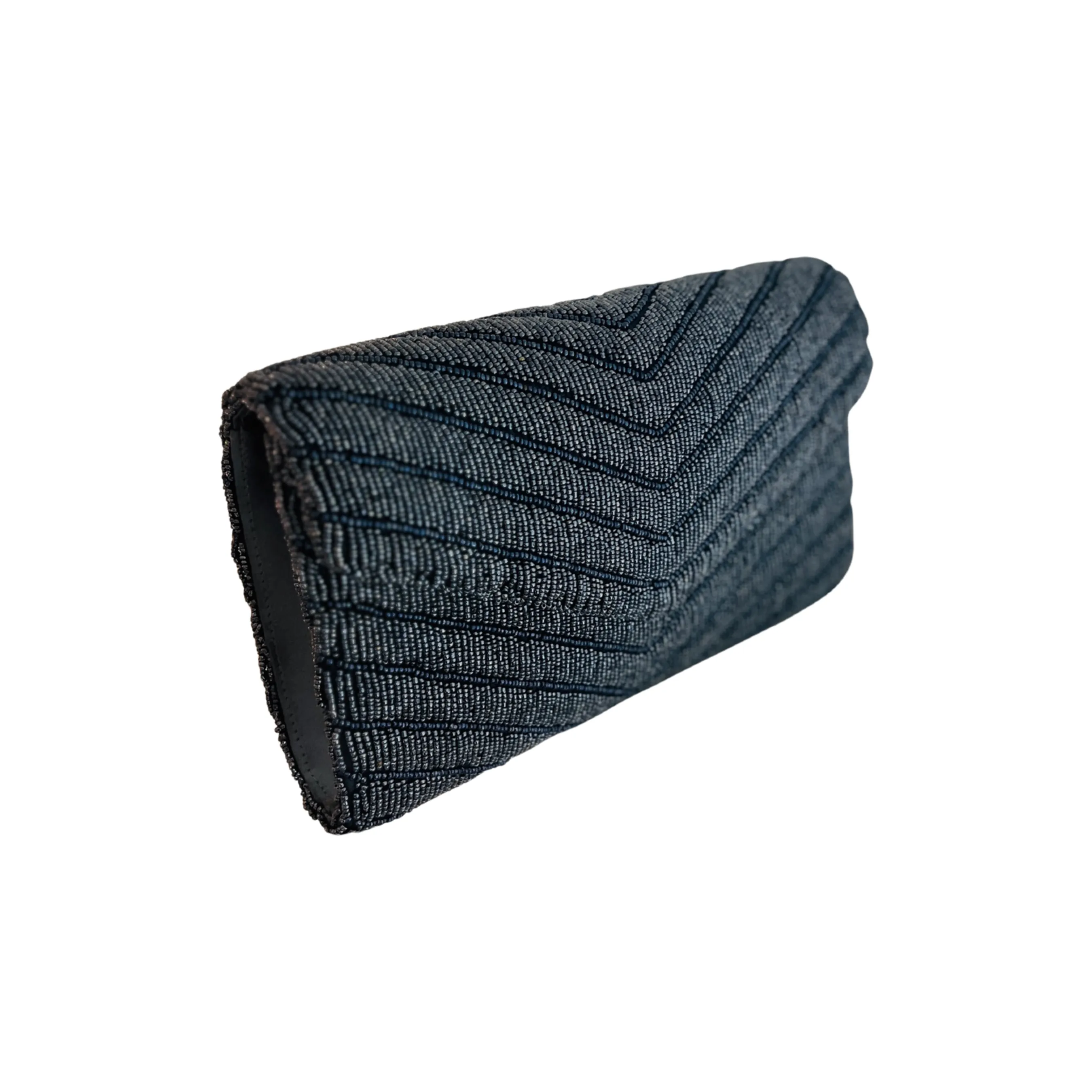 Navy Beaded Envelope Clutch