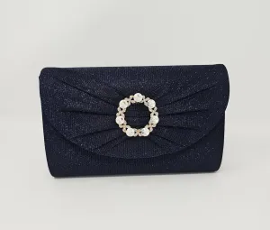 Navy Glitter & Diamante Clutch Bag