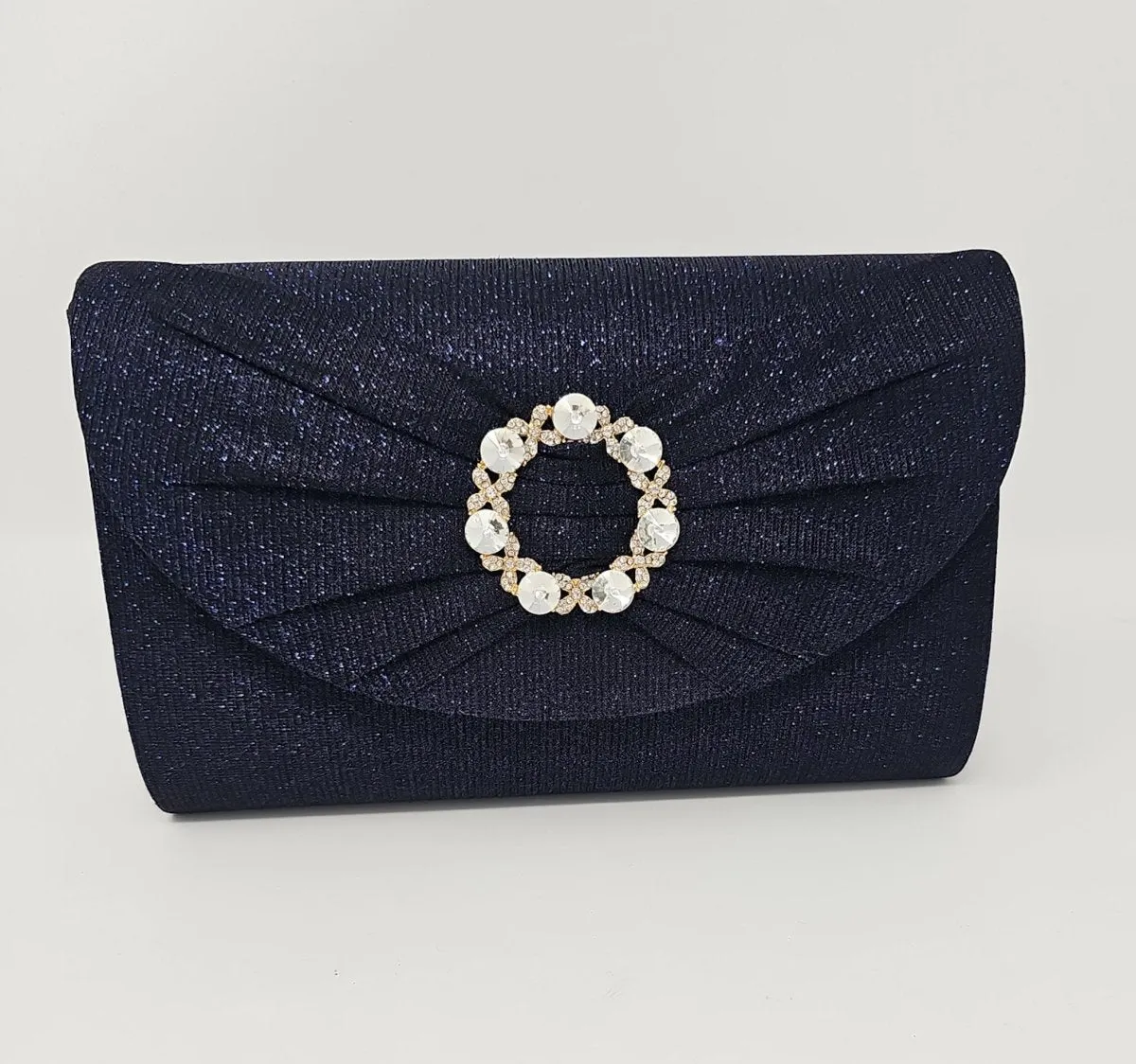 Navy Glitter & Diamante Clutch Bag