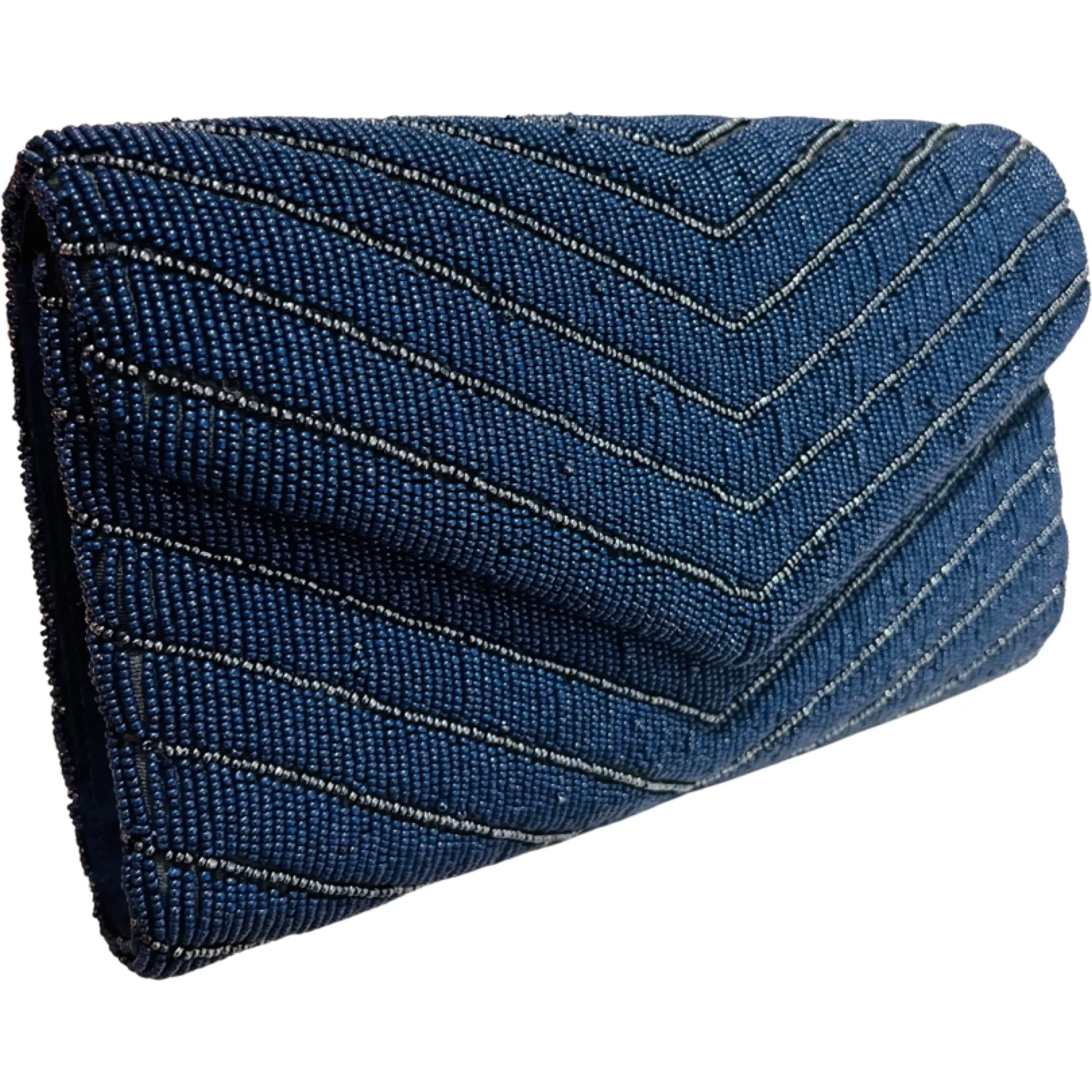 Navy Matte Beaded Envelope Clutch
