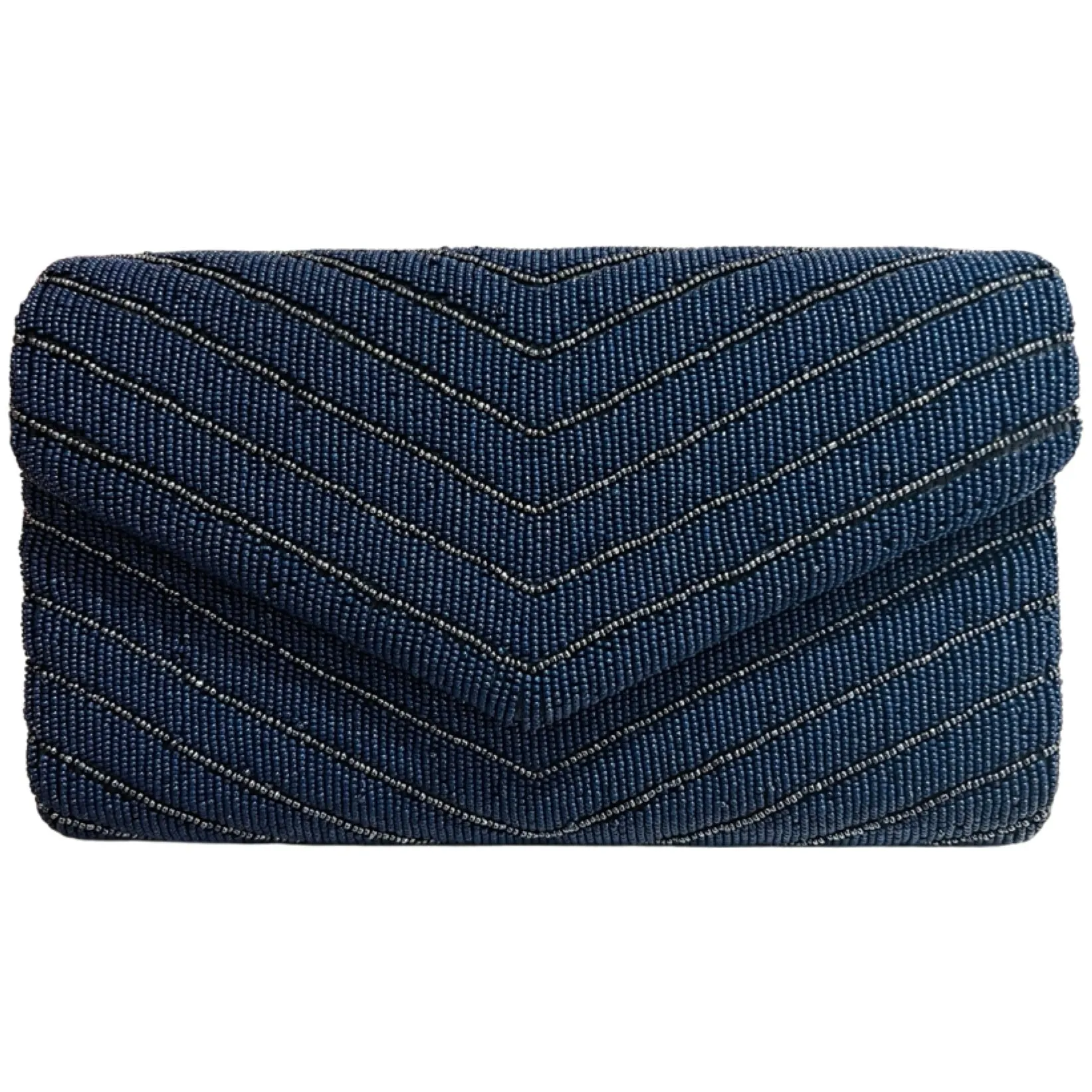 Navy Matte Beaded Envelope Clutch