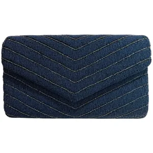 Navy Matte Beaded Envelope Clutch