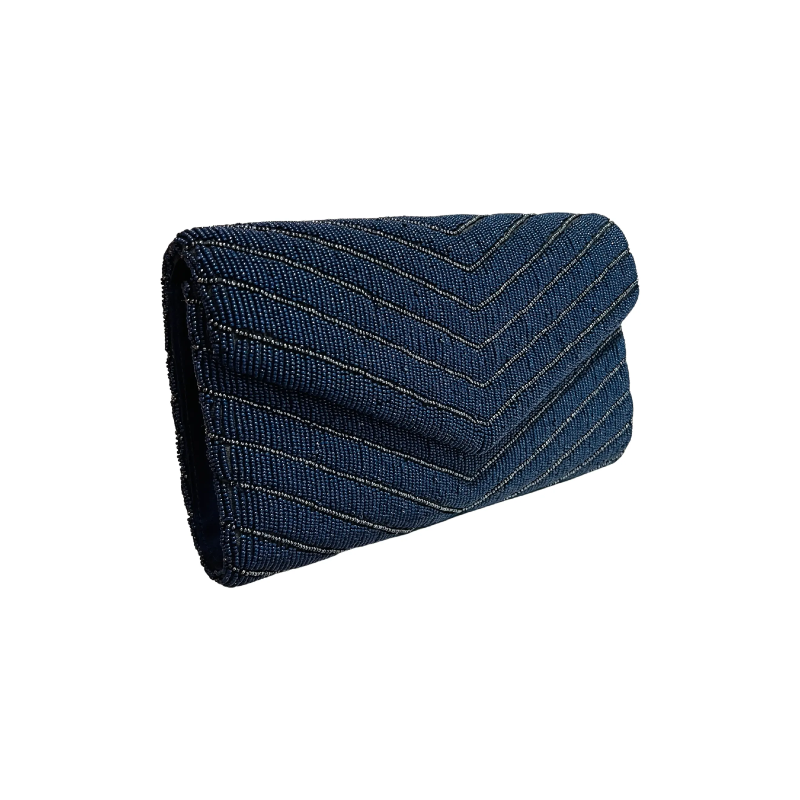 Navy Matte Beaded Envelope Clutch