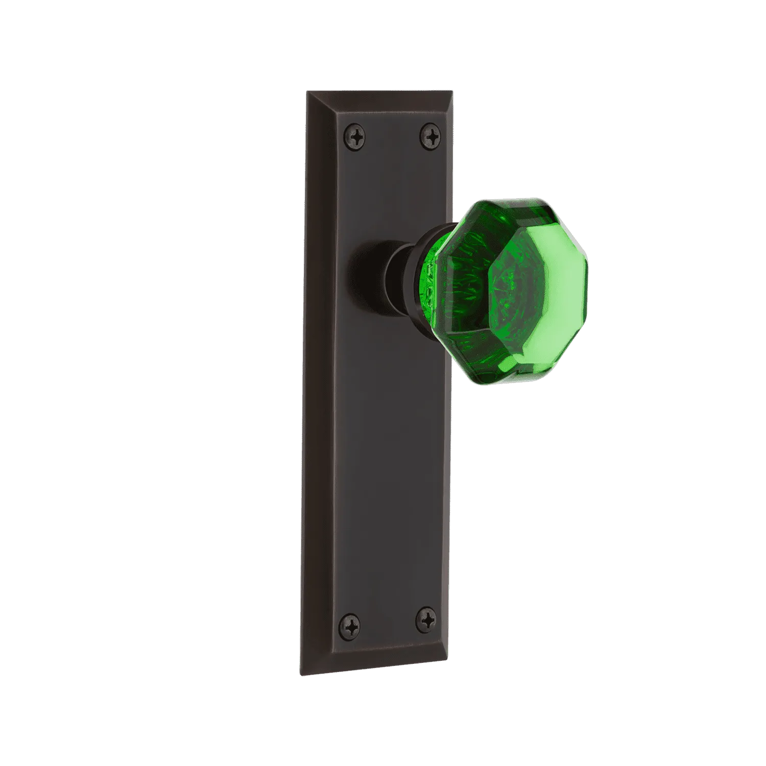 New York Long Plate with Emerald Waldorf Knob in Timeless Bronze