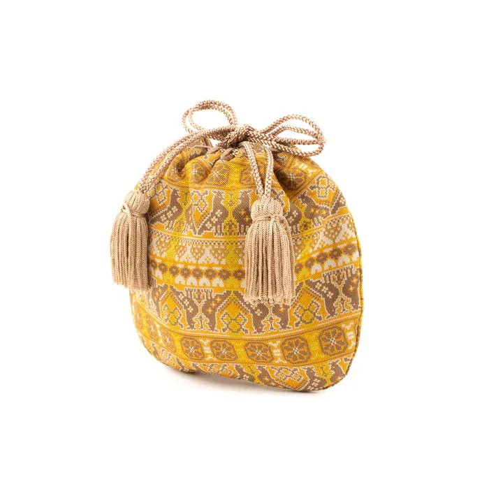 Nishijin-ori Small Drawstring Bag - Cock / Golden Brown -,  Made in Kyoto, Japan,  Japanese traditional craft purse