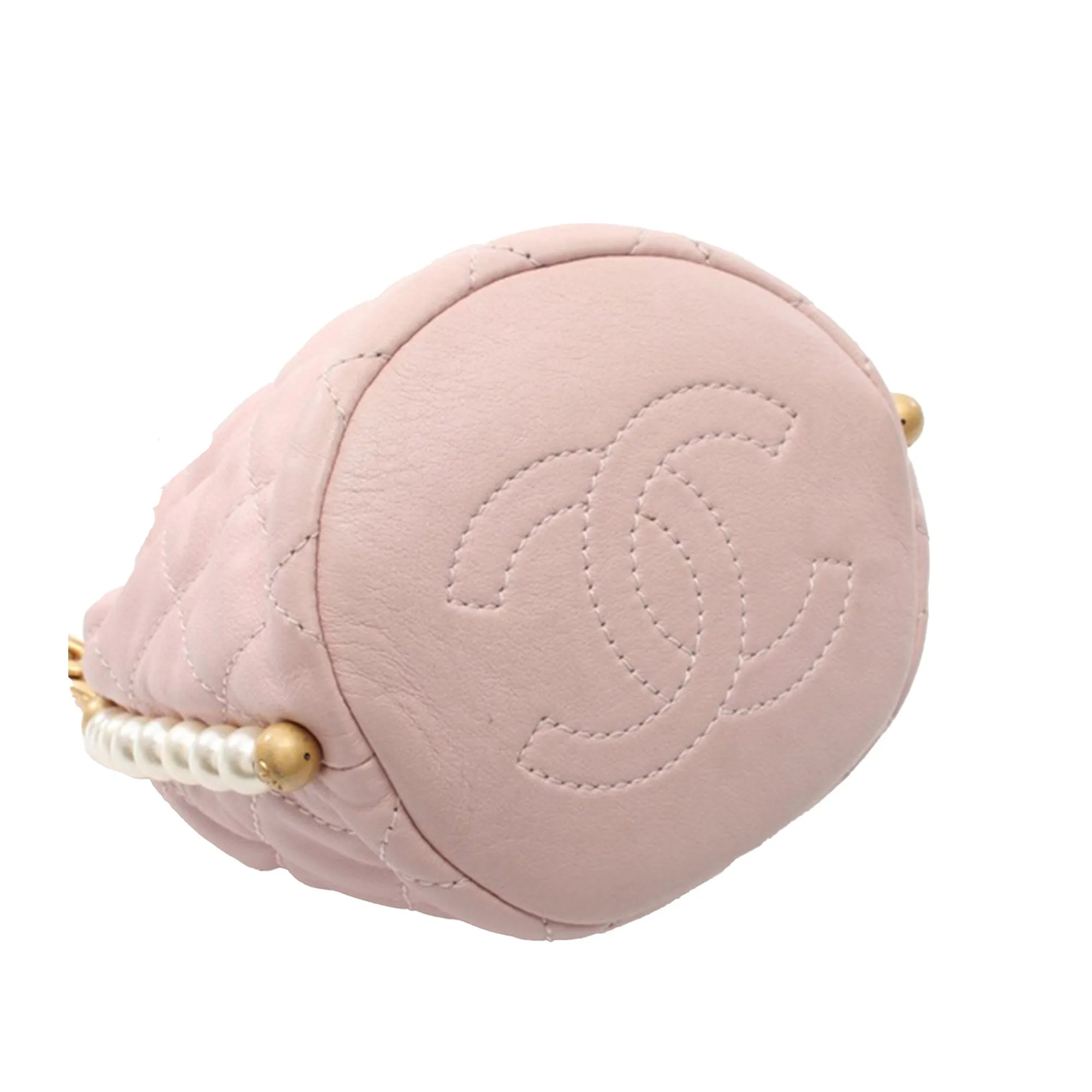 Pink Chanel Mini Calfskin About Pearls Drawstring Bucket Bag