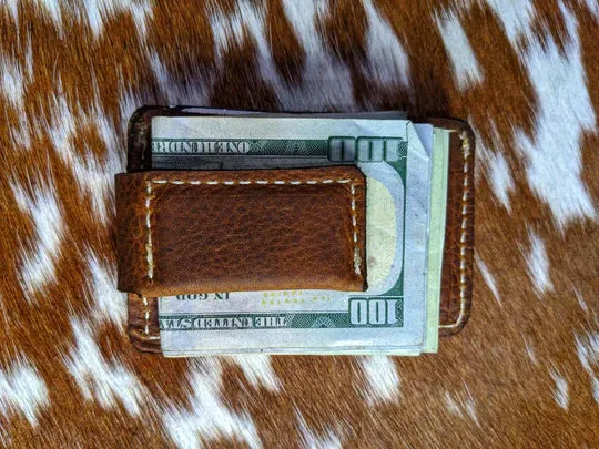 "lil Hefe" Men's Handmade Brown Genuine Leather Magnetic Wallet