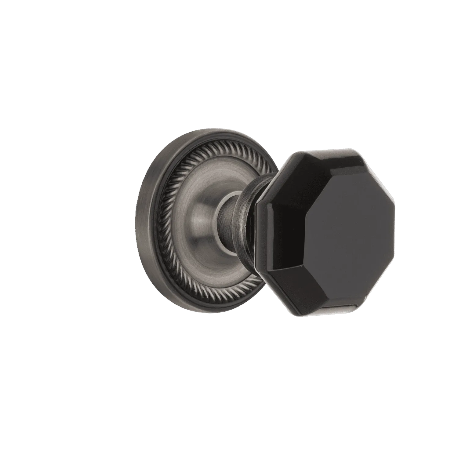 Rope Rosette with Black Waldorf Knob in Antique Pewter