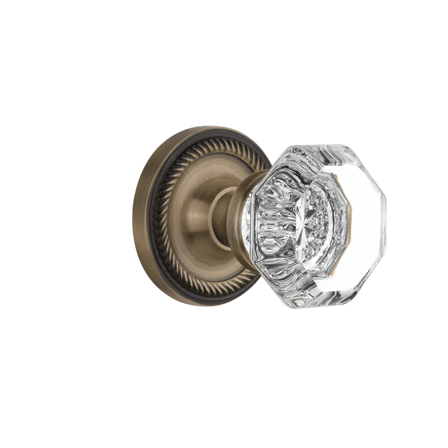Rope Rosette with Waldorf Knob in Antique Brass