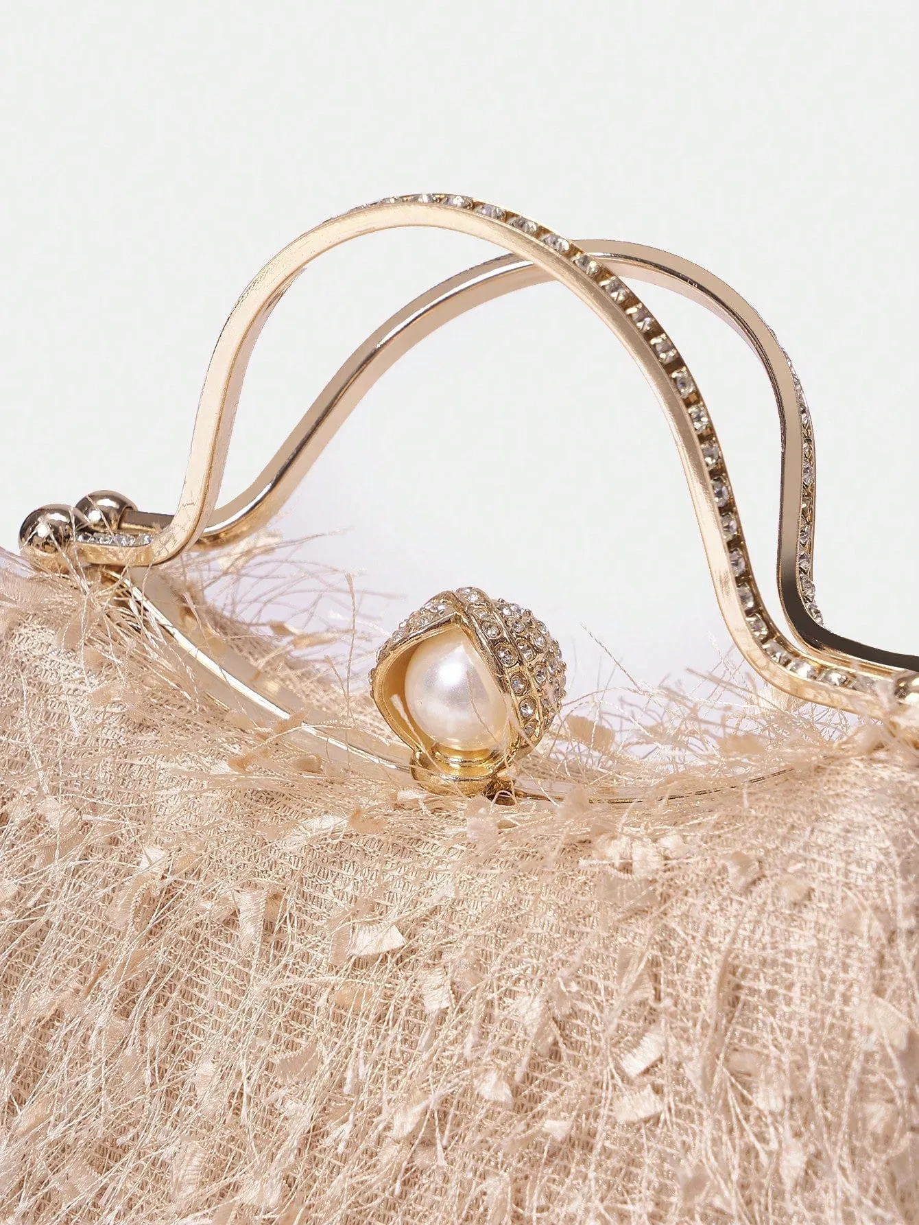SHEIN Belle Plush Feather & Rhinestone Decor Top Handle Box Bag