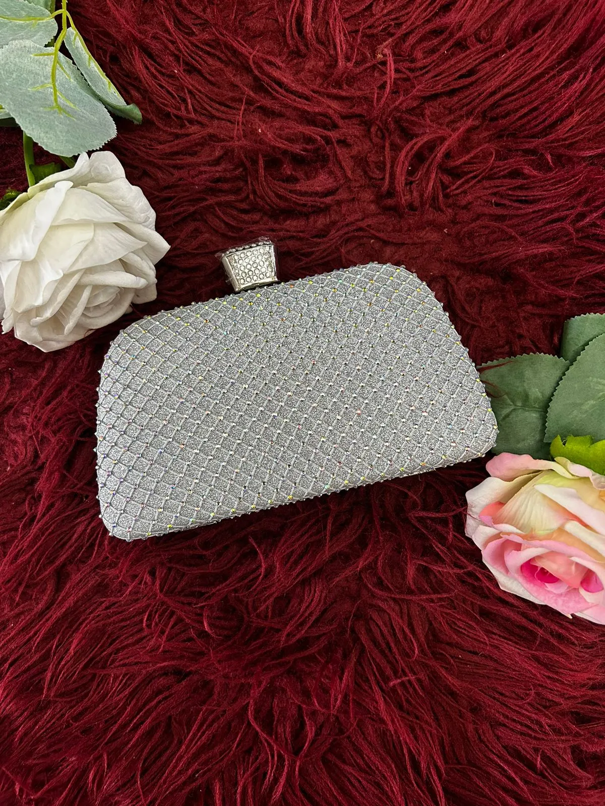 Silver Rectangle shaped clutch bag