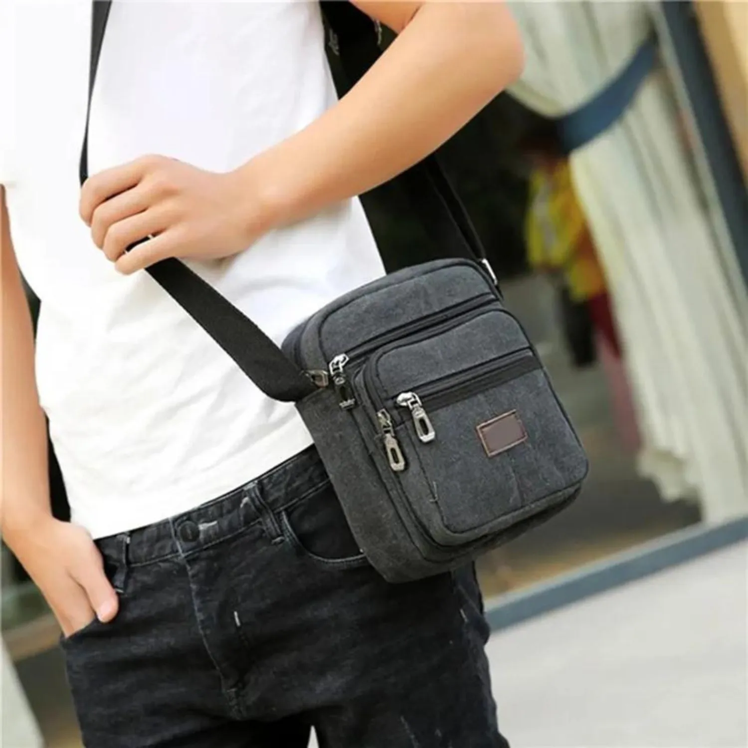Vintage Multi-Layered Canvas Crossbody Bag