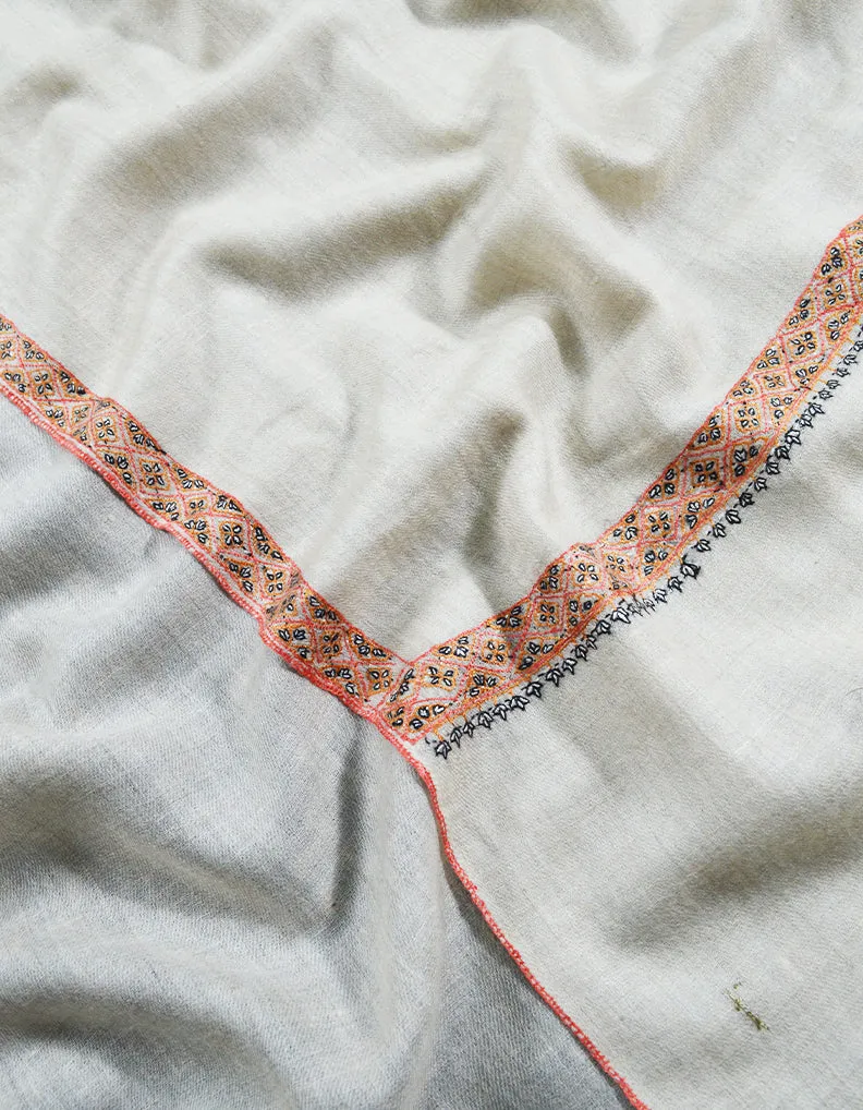 white embroidery pashmina stole 8136