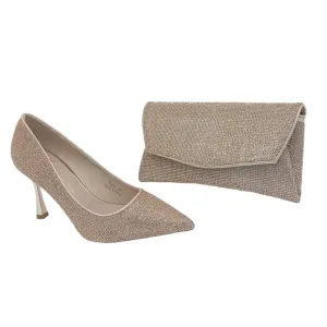Yunai Rhinestone Pointed Toe Heels & Matching Clutch Set